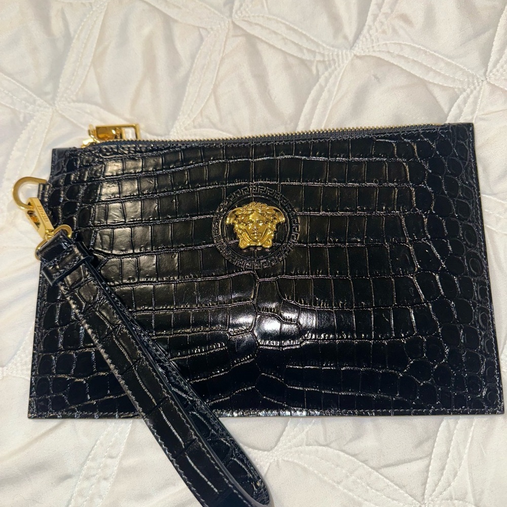 Wrist bag new never worn black 100% authentic 9 1/2” by 6”